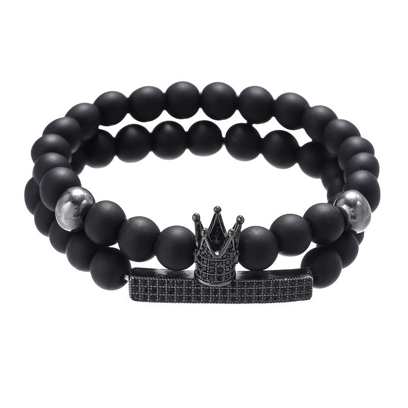 Wholesale Black Matte Stone Lava Stone Zircon Crown Bracelet